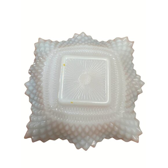 TWO Vintage Indiana Glass Opaque Blue Diamond Point Iridescent Milk Glass Dish - Picture 5 of 6